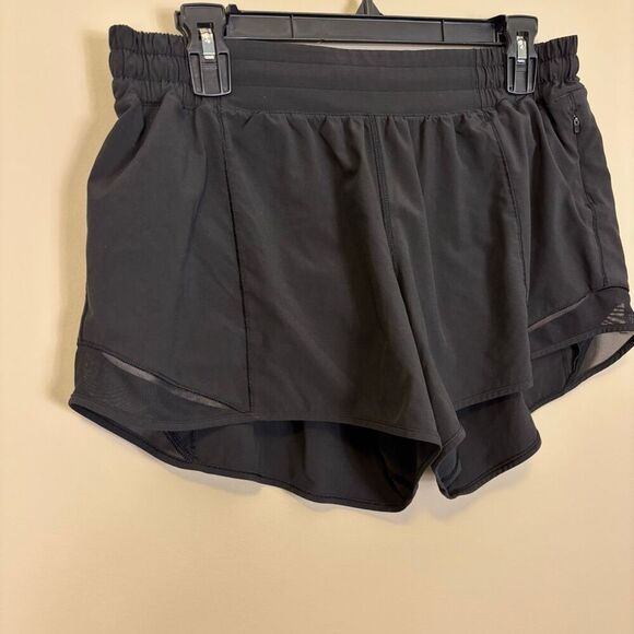 Lululemon Hottie Hot Black Mesh Side Lined Athletic High Waisted Shorts 12 Tall - Picture 3 of 6